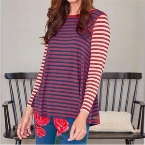 Matilda Jane Catch Some Zs Red White Blue Stripe Long Sleeve Tee XS